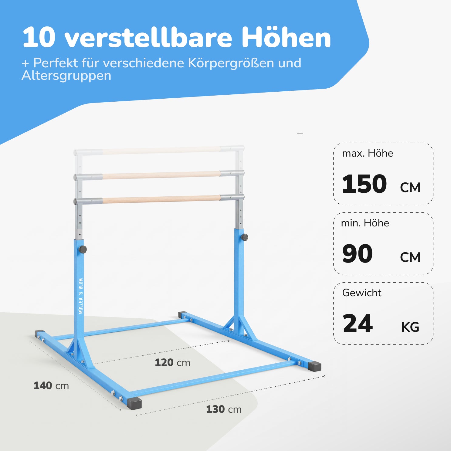 Müller & Blum Premium Turnreck – Höhenverstellbar & Robustes Design – Blau