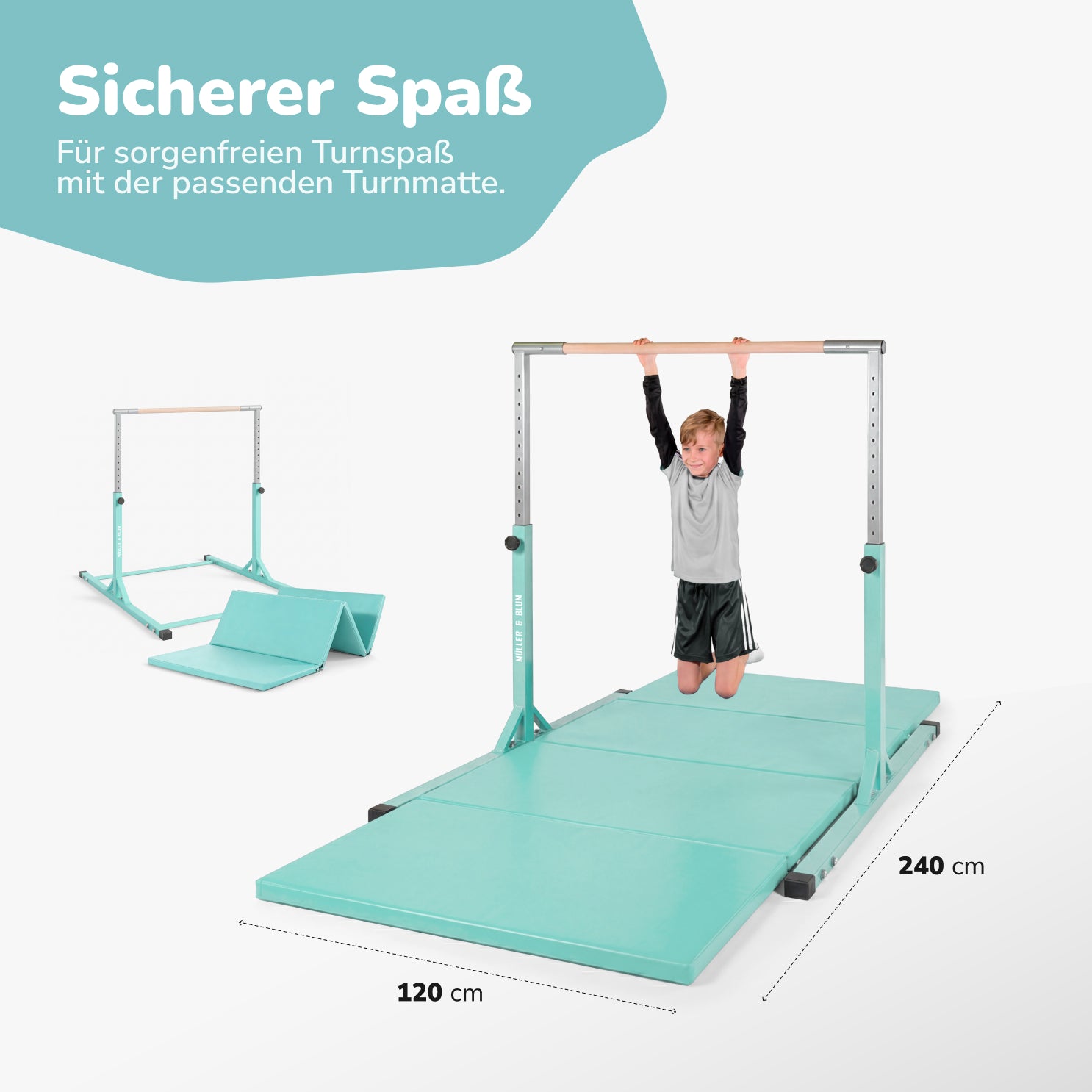 Müller & Blum Premium Turnmatte – Faltbar & Stoßdämpfend – Türkisgrün