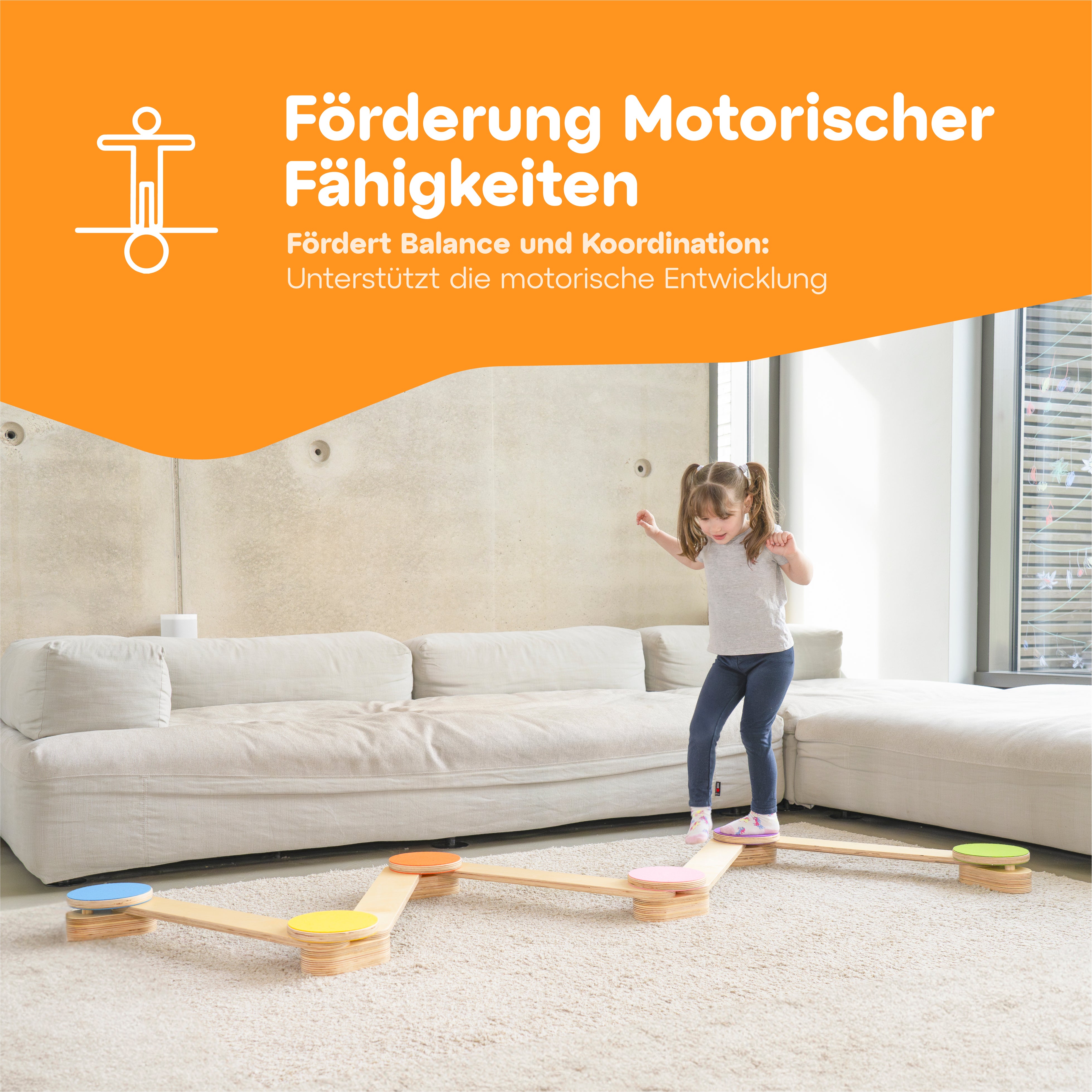 Montessori Holzspielzeug Balancierbalken, fördert Gleichgewicht, Kreativität und Vorstellungskraft bei Kindern.