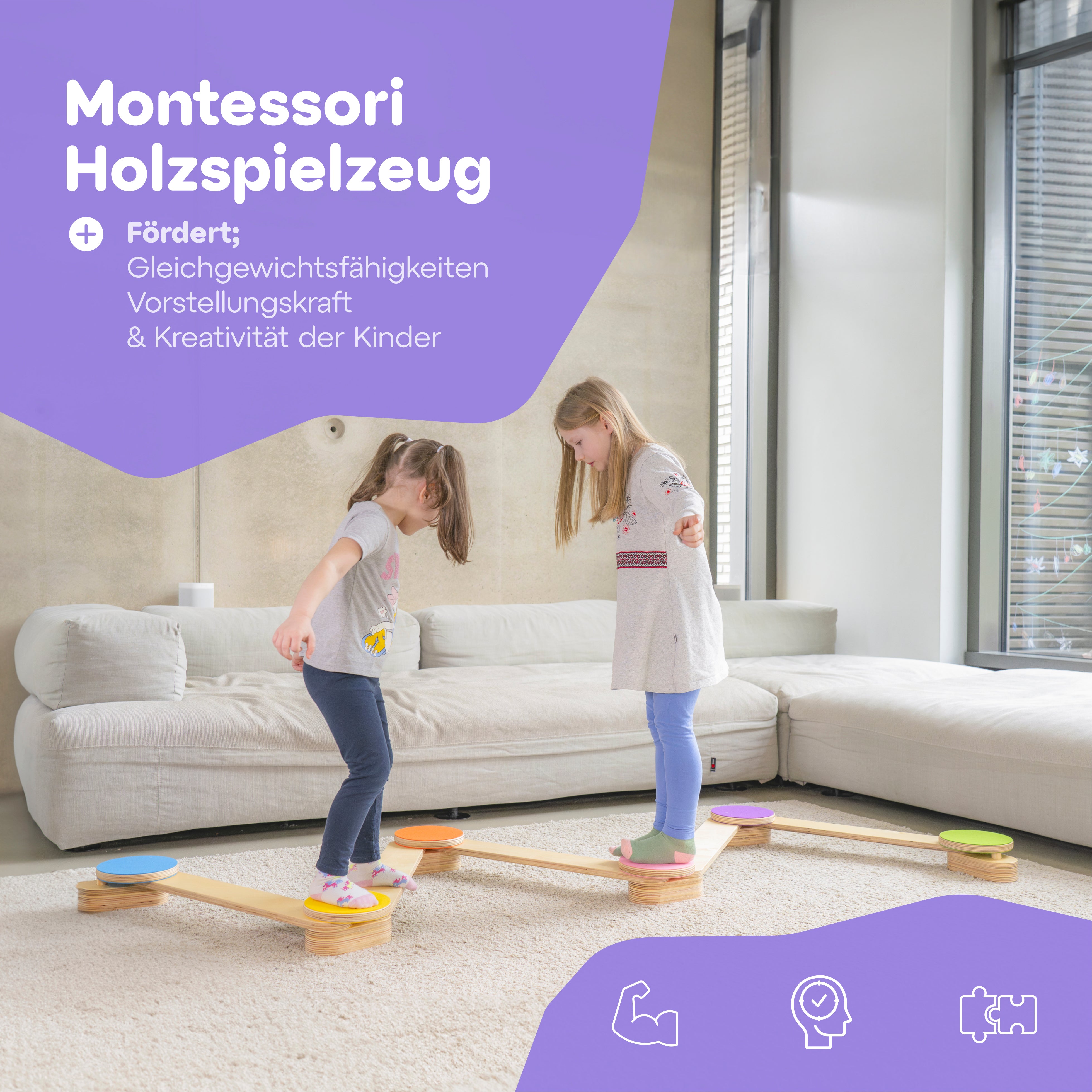 Balancierbalken zur Förderung motorischer Fähigkeiten, unterstützt Balance und Koordination bei Kindern.